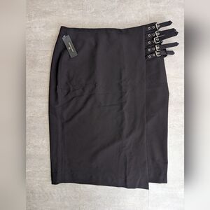 Worthington Womens Black Skirt Size 14 Buckles Open Slit New With Tags